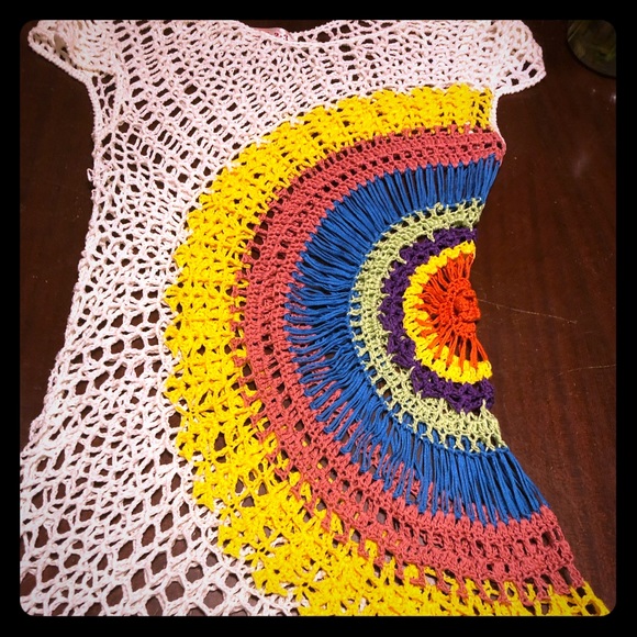 Tops - Crochet knit multi colored medium top